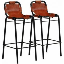 HAPPYSHOPPING Ensemble De Bar 3 Pcs Bois Massif Recycle Et Cuir De Chevre -Table haute et bar Soldes 41956044 5