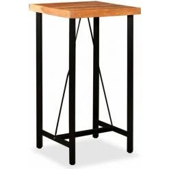 HAPPYSHOPPING Ensemble De Bar 3 Pcs Bois D'acacia Cuir Veritable Et Toile 9 HAPPYSHOPPING Ensemble De Bar 3 Pcs Bois D'acacia Cuir Veritable Et Toile -Table haute et bar Soldes 41956086 3