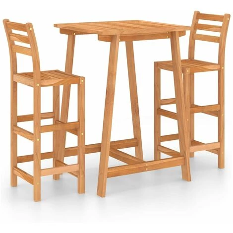 HAPPYSHOPPING Ensemble De Bar D'exterieur 3 Pcs Bois D'acacia Massif 4 HAPPYSHOPPING Ensemble De Bar D'exterieur 3 Pcs Bois D'acacia Massif – Image 2