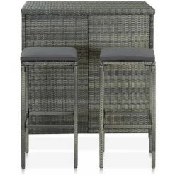 HAPPYSHOPPING Ensemble De Bar 3 Pcs Resine Tressee Gris 9 HAPPYSHOPPING Ensemble De Bar 3 Pcs Resine Tressee Gris -Table haute et bar Soldes 41959953 3