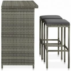 HAPPYSHOPPING Ensemble De Bar 3 Pcs Resine Tressee Gris 10 HAPPYSHOPPING Ensemble De Bar 3 Pcs Resine Tressee Gris -Table haute et bar Soldes 41959953 4