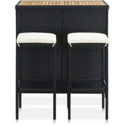HAPPYSHOPPING Ensemble De Bar 3 Pcs Resine Tressee Noir -Table haute et bar Soldes 41959957 3