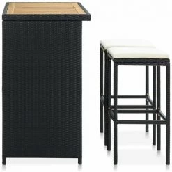 HAPPYSHOPPING Ensemble De Bar 3 Pcs Resine Tressee Noir -Table haute et bar Soldes 41959957 4