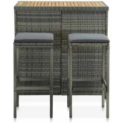 HAPPYSHOPPING Ensemble De Bar 3 Pcs Resine Tressee Gris -Table haute et bar Soldes 41959964 3