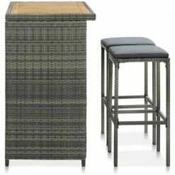 HAPPYSHOPPING Ensemble De Bar 3 Pcs Resine Tressee Gris -Table haute et bar Soldes 41959964 4