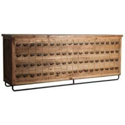 LES TENDANCES Comptoir De Bar 4 Tiroirs 8 Niches Pin Recyclé Massif Clair Coben