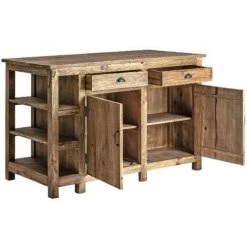 LES TENDANCES Comptoir De Bar 2 Portes 2 Tiroirs Pin Massif Recyclé Clair Lo -Table haute et bar Soldes 41998454 3