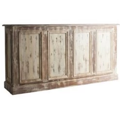 LES TENDANCES Comptoir De Bar 2 Tiroirs 2 Niches Bois De Traverse Blanc Vieilli Aydin