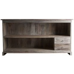 LES TENDANCES Comptoir De Bar 2 Tiroirs 2 Niches Bois De Traverse Blanc Vieilli Aydin -Table haute et bar Soldes 41998458 3