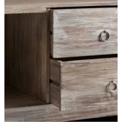 LES TENDANCES Comptoir De Bar 2 Tiroirs 2 Niches Bois De Traverse Blanc Vieilli Aydin -Table haute et bar Soldes 41998458 4