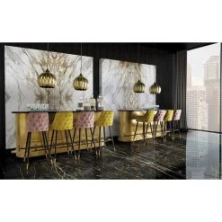 LES TENDANCES Comptoir De Bar Marbre Noir Et Métal Doré Nood -Table haute et bar Soldes 41998460 4