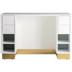 LES TENDANCES Table De Bar Art Déco Verre Cristal Teinté Blanc Marbré Et Acier Doré Kola 180 Cm -Table haute et bar Soldes 41999091 3