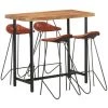 TRUE DEAL Ensemble De Bar 5 Pcs Bois Solide Et Cuir Véritable -Table haute et bar Soldes 42169094 1