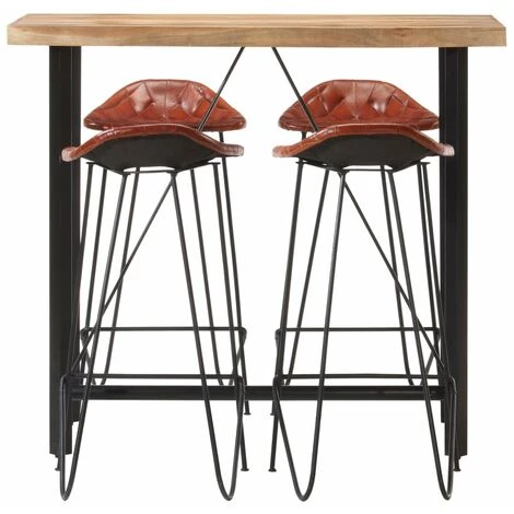 TRUE DEAL Ensemble De Bar 5 Pcs Bois Solide Et Cuir Véritable 4 TRUE DEAL Ensemble De Bar 5 Pcs Bois Solide Et Cuir Véritable – Image 2