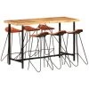 TRUE DEAL Ensemble De Bar 7 Pcs Bois Solide Et Cuir Véritable -Table haute et bar Soldes 42169095 1