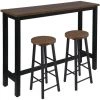 WOLTU 1 Table De Bar+2 Tabourets De Bar Hêtre Foncé.en MDF Et Métal.140x40x100cm -Table haute et bar Soldes 42213413 1