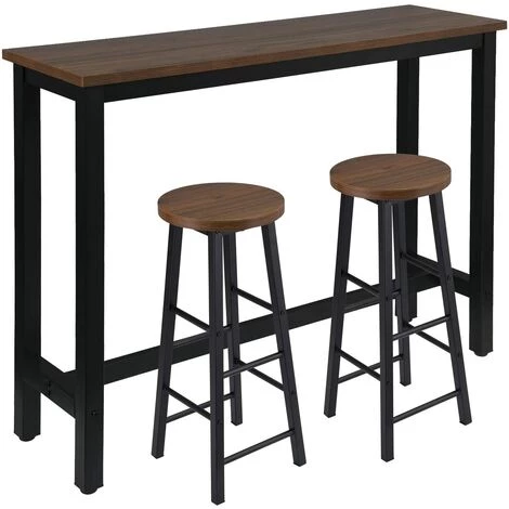 WOLTU 1 Table De Bar+2 Tabourets De Bar Hêtre Foncé.en MDF Et Métal.140x40x100cm 3 WOLTU 1 Table De Bar+2 Tabourets De Bar Hêtre Foncé.en MDF Et Métal.140x40x100cm