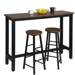 WOLTU 1 Table De Bar+2 Tabourets De Bar Hêtre Foncé.en MDF Et Métal.140x40x100cm 9 WOLTU 1 Table De Bar+2 Tabourets De Bar Hêtre Foncé.en MDF Et Métal.140x40x100cm -Table haute et bar Soldes 42213413 4