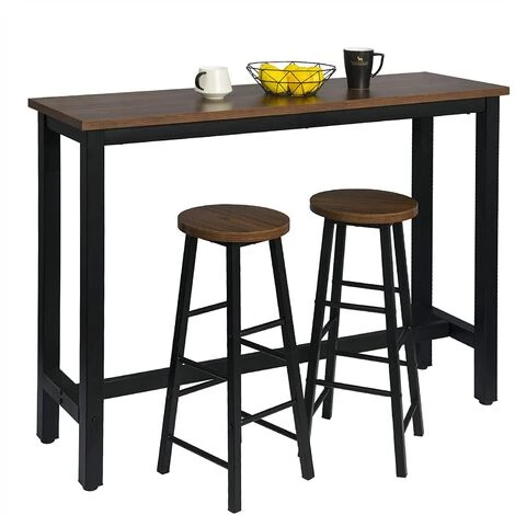 WOLTU 1 Table De Bar+2 Tabourets De Bar Hêtre Foncé.en MDF Et Métal.140x40x100cm 6 WOLTU 1 Table De Bar+2 Tabourets De Bar Hêtre Foncé.en MDF Et Métal.140x40x100cm – Image 4
