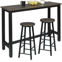 WOLTU 1 X Table De Bar + 2 X Tabourets De Bar Robuste -en MDF Et Métal - 140x40x100cm.Noir+Rouille