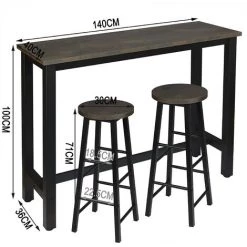 WOLTU 1 X Table De Bar + 2 X Tabourets De Bar Robuste -en MDF Et Métal - 140x40x100cm.Noir+Rouille -Table haute et bar Soldes 42213415 3