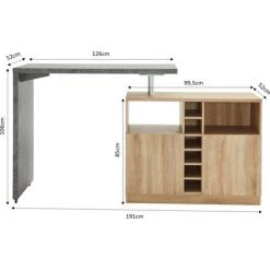 BAïTA Table De Bar POLY Effet Bois Et Béton Pivotante 126 à 191cm - Bois -Table haute et bar Soldes 42332641 4