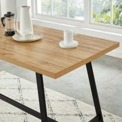 BAïTA Table Haute YBA Effet Chêne Et Métal Noir 200cm - Bois -Table haute et bar Soldes 42332984 3