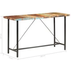 TALKEACH Ensemble De Bar Bois Massif Recyclé Et Cuir Véritable - 9 Pcs -Table haute et bar Soldes 43725740 4