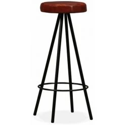 TALKEACH Ensemble De Bar Bois Massif Recyclé Et Cuir Véritable - 9 Pcs -Table haute et bar Soldes 43725740 5