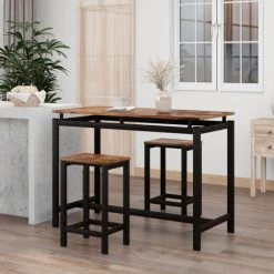 ORGANNICE Ensemble De Table De Bar, Table De Bar Et Chaises En Bois De Fer, Table Et Chaises De Cuisine, Table Haute Et Tabouret De Bar, Restaurant, Table Haute En Bois Foncé - Brun