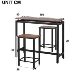 ORGANNICE Ensemble De Table De Bar, Table De Bar Et Chaises En Bois De Fer, Table Et Chaises De Cuisine, Table Haute Et Tabouret De Bar, Restaurant, Table Haute En Bois Foncé - Brun -Table haute et bar Soldes 44090077 3