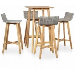 HAPPYSHOPPING Mobilier A Diner D'exterieur 5 Pcs Bois D'acacia Solide
