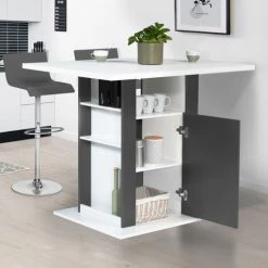 IDMARKET Ilot Central UGO 110 Cm Bois Blanc Et Gris Avec Rangements -Table haute et bar Soldes 45391570 3