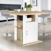 IDMARKET Ilot Central UGO 110 Cm Bois Blanc Et Imitation Hêtre Avec Rangements -Table haute et bar Soldes 45391574 1