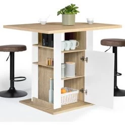 IDMARKET Ilot Central UGO 110 Cm Bois Blanc Et Imitation Hêtre Avec Rangements -Table haute et bar Soldes 45391574 4