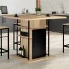 IDMARKET Ilot Central UGO 110 Cm Bois Noir Et Imitation Hêtre Avec Rangements Design Industriel