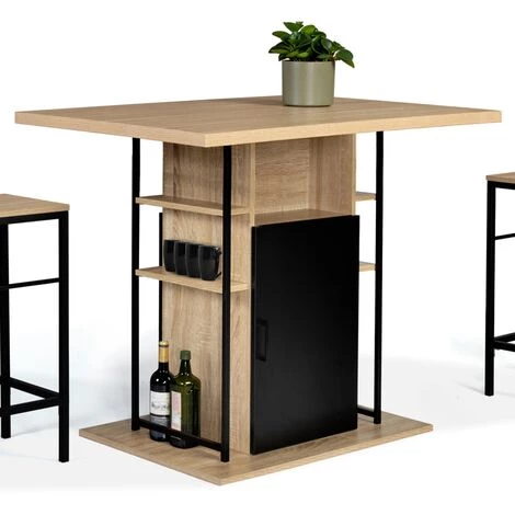 IDMARKET Ilot Central UGO 110 Cm Bois Noir Et Imitation Hêtre Avec Rangements Design Industriel 4 IDMARKET Ilot Central UGO 110 Cm Bois Noir Et Imitation Hêtre Avec Rangements Design Industriel – Image 2