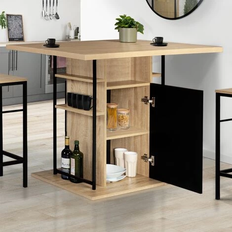 IDMARKET Ilot Central UGO 110 Cm Bois Noir Et Imitation Hêtre Avec Rangements Design Industriel 5 IDMARKET Ilot Central UGO 110 Cm Bois Noir Et Imitation Hêtre Avec Rangements Design Industriel – Image 3