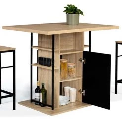 IDMARKET Ilot Central UGO 110 Cm Bois Noir Et Imitation Hêtre Avec Rangements Design Industriel 10 IDMARKET Ilot Central UGO 110 Cm Bois Noir Et Imitation Hêtre Avec Rangements Design Industriel -Table haute et bar Soldes 45707893 4