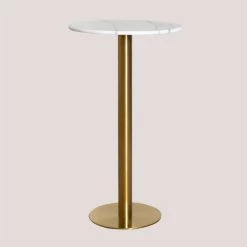 Table Haute Ronde En Marbre (Ø60 Cm) Metallic Chack SKLUM Marbre Doré - Doré Blanc