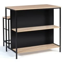 IDMARKET Table De Bar îlot DETROIT Et 2 Tabourets Design Industriel -Table haute et bar Soldes 46454615 5