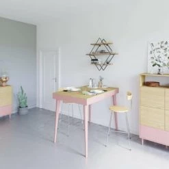 SYMBIOSIS - Table Haute HORIZON Chêne Clair Et Rose Poudré - Rovere Chiaro E Rosa Cipria -Table haute et bar Soldes 46476955 4