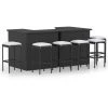 Hommoo Meuble De Bar De Jardin 8 Pcs Avec Coussins Resine Tressee Noir -Table haute et bar Soldes 46556403 1