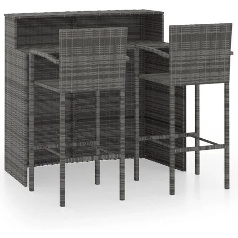 Hommoo Ensemble De Bar De Jardin 3 Pcs Gris 3 Hommoo Ensemble De Bar De Jardin 3 Pcs Gris