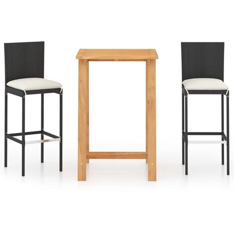 Hommoo Ensemble De Bar De Jardin Avec Coussins 3 Pcs Noir 3 Hommoo Ensemble De Bar De Jardin Avec Coussins 3 Pcs Noir