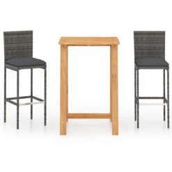 Hommoo Ensemble De Bar De Jardin Avec Coussins 3 Pcs Gris