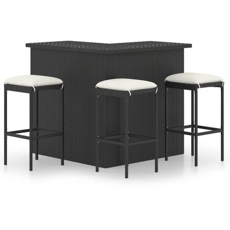 Hommoo Meuble De Bar De Jardin 4 Pcs Avec Coussins Resine Tressee Noir 3 Hommoo Meuble De Bar De Jardin 4 Pcs Avec Coussins Resine Tressee Noir