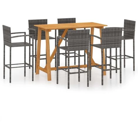 Hommoo Ensemble De Bar De Jardin 7 Pcs Gris 3 Hommoo Ensemble De Bar De Jardin 7 Pcs Gris