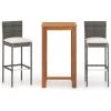 Hommoo Ensemble De Bar De Jardin Avec Coussins 3 Pcs Gris -Table haute et bar Soldes 46562159 1