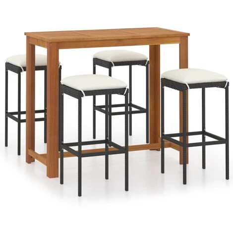 Hommoo Ensemble De Bar De Jardin Avec Coussins 5 Pcs Noir 3 Hommoo Ensemble De Bar De Jardin Avec Coussins 5 Pcs Noir